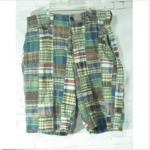AEO  Longer Length Patchwork Plaid Madras Shorts